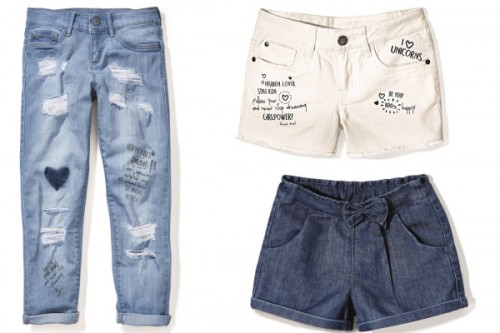 dievčenské džínsy 9 € a šortky oboje 6 €