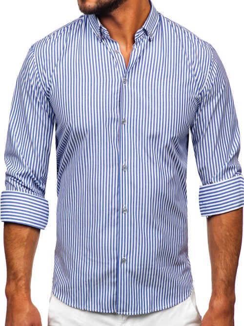Blankytná modrá pánska košeľa s dlhými rukávmi, s pruhovaným vzorom Bolf 22731, foto: bolf.sk
